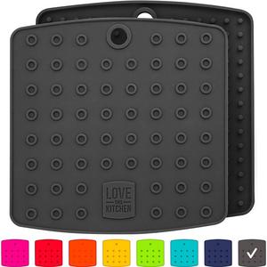 Love This Want This - Premium Silicone Trivet Mats/Hot Pads, Pot Holders, Spoon Rest, Jar Opener & Coasters - Our 5 in 1 Kitchen Tool is Heat Resistant to 442 °F, Thick & Flexible (7" x 7", Dark Gray, 1 Pair)