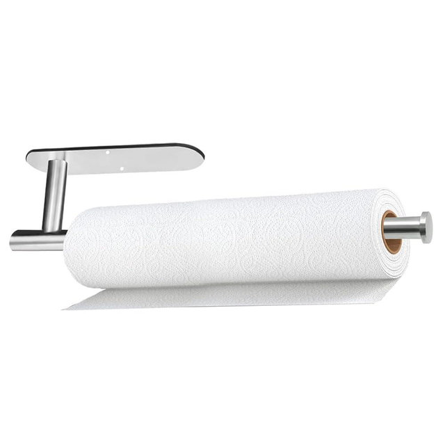 Paper Towel Holder, Self Adhesive or Drilling Paper Towel Holder Under Cabinet, Stainless Steel Silver Paper Towel Holder Wall Mount for Kitchen, Bathroom, Sink, Pantry, Fridge
