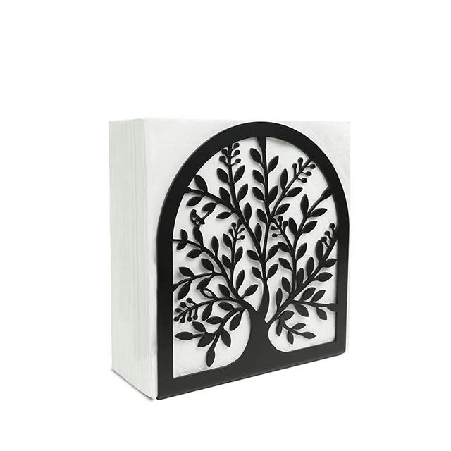 Fobule Napkin Holder For Tables Kitchen Farmhouse Restaurant Outdoor Use Rustic Napkins Holder Black (Tree of Life)