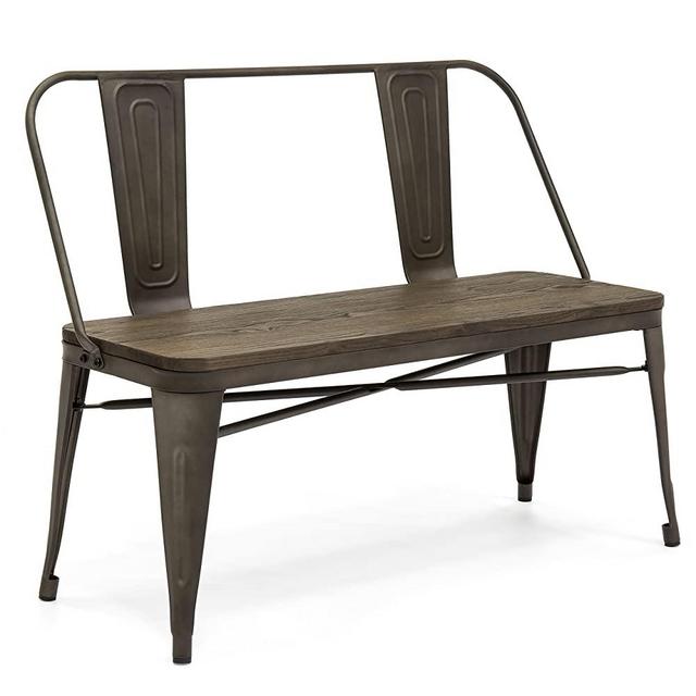 Best Choice Products Mid-Century Industrial Metal Dining Bench w/Wood Seat, Floor Protectors (Espresso)
