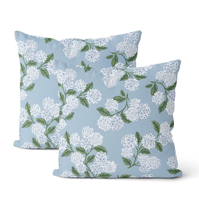 DAFENA Light Blue Pillow Covers 20x20 Inch 2 Pcs Blue Green Hydrangea Flower Decor Throw Pillows Vintage Floral Seasonal Spring Summer Outdoor Decoration Pillowcase Linen Cushion Cover for Couch Sofa