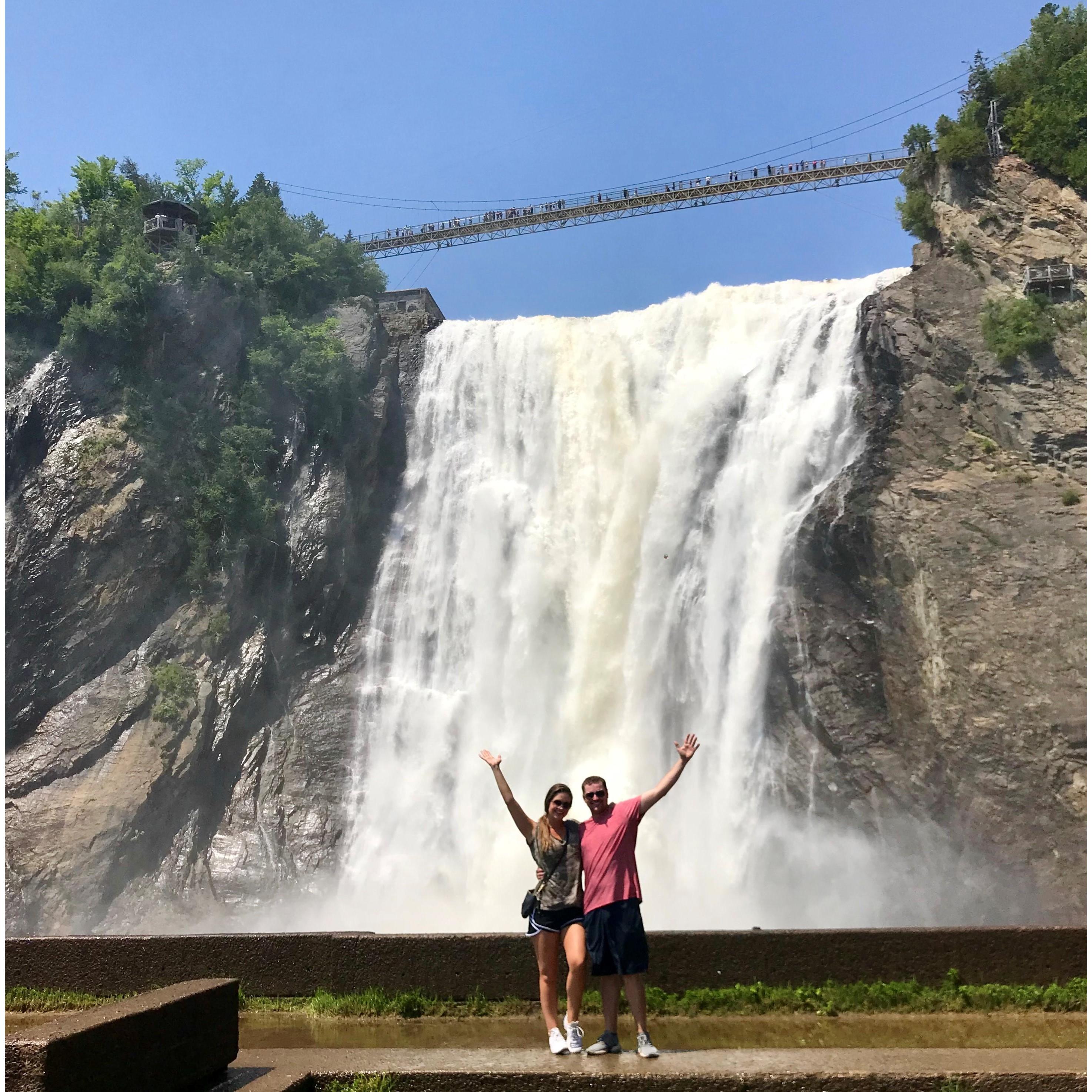 Zip lining across the Chute-Montmorency in Quebec, Canada