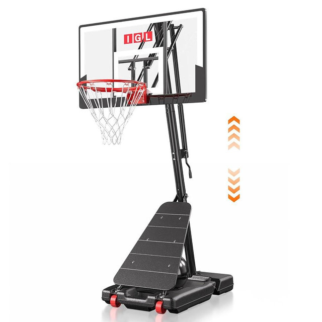 IGL Basketball Hoop Outdoor 40/44/48 Inch, Height Adjustable 5.3-10 FT, Portable Basketball Goal with Shatterproof Backboard for Kids Teens Adults, Backyard Driveway