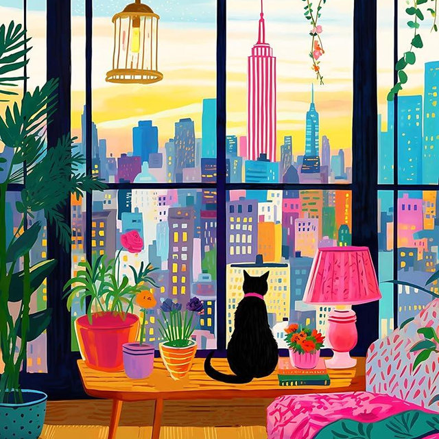 TUMBAUMBA, Puzzle for Adults 1000 Pieces, Cat in New York, Colorful Challenging Jigsaw Puzzle, Mate Finish, Poster Included 1000 piece Puzzle for Adults, Stress Relief Art Puzzle.