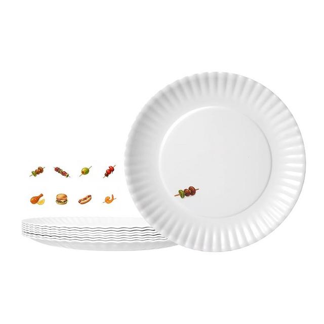 TP Upgraded Sturdy 10.5" Reusable Melamine Paper Plates, Lightweight Round Plates for BBQ Party Picnic Outdoors, Set of 8, BBQ Themed, White