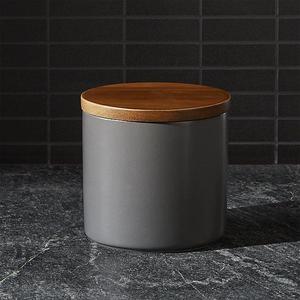 Silo Steel Grey 32 Oz. Wood Lid Canister Steel
