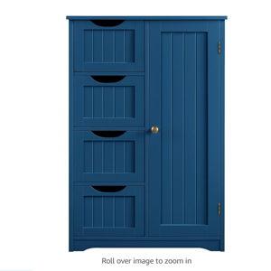 Yaheetech Wooden Bathroom Floor Cabinet, Side Storage Organizer Cabinet with 4 Drawers and 1 Cupboard, Freestanding Entryway Storage Unit Console Table, Bathroom Furniture Home Decor, Navy Blue