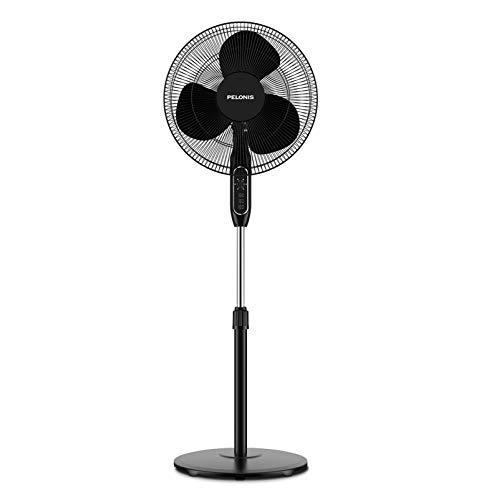 PELONIS 16'' Pedestal Remote Control, Oscillating Stand Up Fan 7-Hour Timer, 3-Speed and Adjustable Height, PFS40A4BBB, 16-inch AC Motor, Black