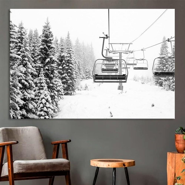 Nature Canvas Wall Art on Solid Wood Frame – Small to Extra Large Sizes – Wall Decor for Living Room, Bedroom, Kitchen, or Office (Ski Lift on Snowy Mountain, 47x31 Inches)