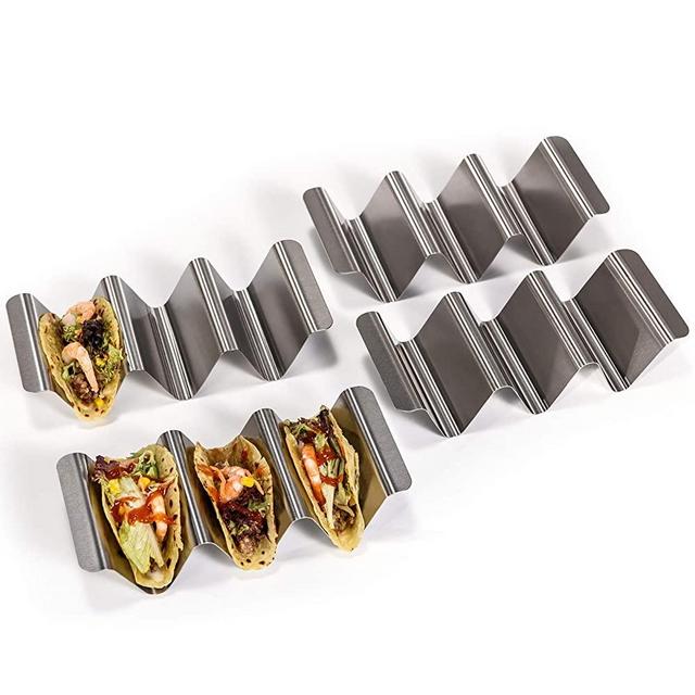 U-Taste Taco Holder Stand Set, 18/8 Stainless Steel Taco Shell Tortilla Rack Tray Plates with Handle (Set of 4)
