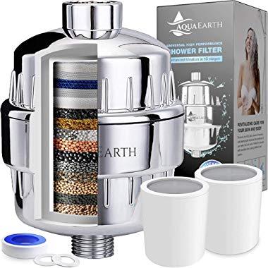 Aqua Earth 15 Stage Shower Filter With Vitamin C Shower Filters For Hard Water Unique Coconut Shell Activated Carbon Technology | Best Removes Chlorine Fluoride Heavy Metals & Other Sediments