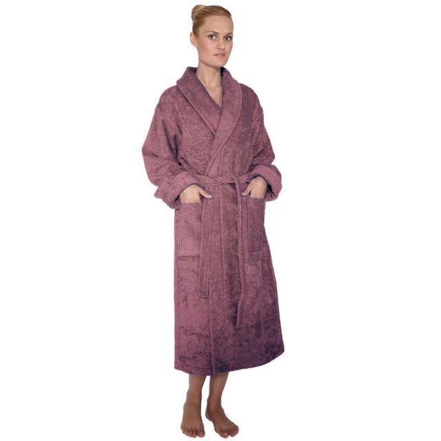 Arus Women's Turkish Terry Cotton Robe, Shawl Collar Bathrobe , Grape , Small/Medium