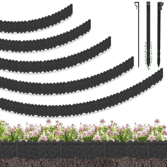 BLACKVINE 30Pcs 30ft (5'' Exposed Height) Plastic Landscape Edging Border,Flowerbed Garden Border Edging for Landscaping,Flower Bed Lawn Yard Edging Borders,Garden Edger Border Divider - 3D Weaving