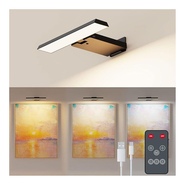 Koopala LED Picture Lights with 6000mAH Rechargeable Battery Powered, CRI≥95 Cordless Over Painting Wall Mounted Lamps with 5 Brightness,3 Color Temp, Dimmable Display Lights for Art Photo Dartboard