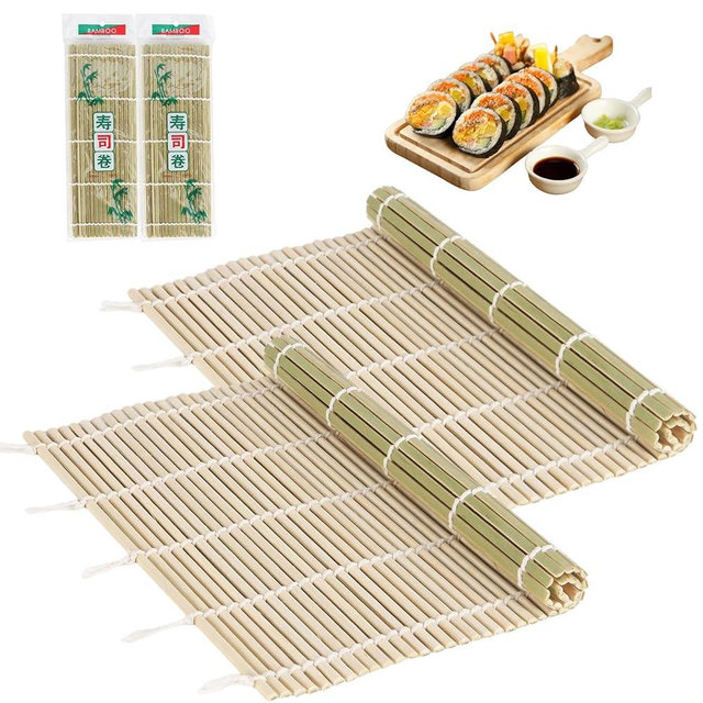 LEQC 2PCS Sushi Rolling Mat 9.5"x9.5" – Durable Sushi Mat with Tightly-Bound Design for Home & Restaurant Use (Green)