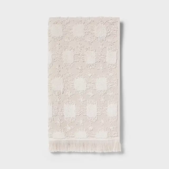1pc Boho Ikat Patterned Hand Towel Cream - Threshold™