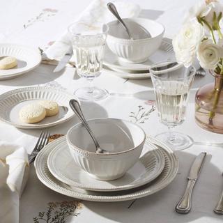 French Perle Groove 12-Piece Plate & Bowl Dinnerware Set, Service for 4