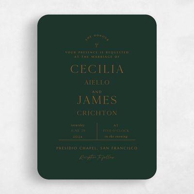 Green Rounded Wedding Invitation - Colfax Portrait