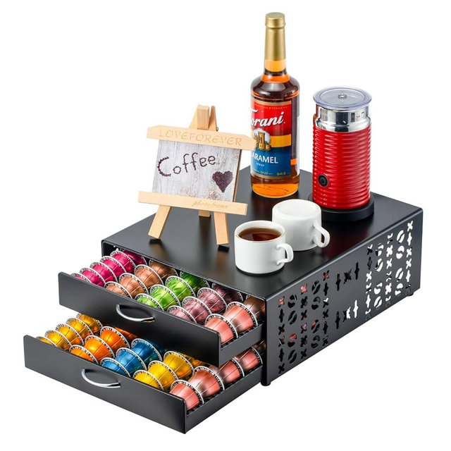 Flagship Vertuo Pod Holder Coffee Storage for Nespresso Organizer - Large Capacity 2 Tier Drawer Fits All Size Vertuo Pods