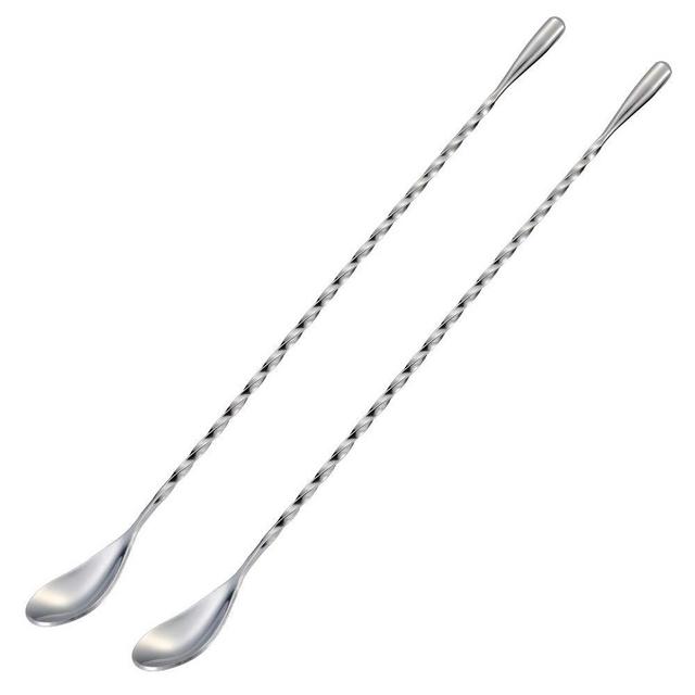 Briout Bar Spoon Cocktail Mixing Stirrers for Drink, Stainless Steel, Spiral Long Handle, 12 Inches Silver 2-Pieces