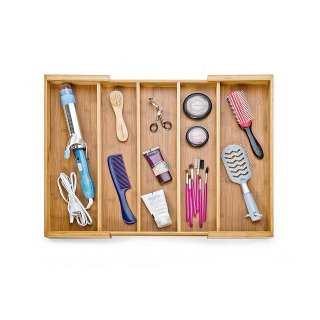 Seville Classics Bamboo Expandable 5 Large Compartment, Cutlery Drawer Tray Organizer