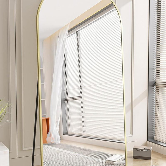 Koonmi 35"x78" Arched Full Length Mirror, Gold Large Floor Mirror with Aluminum Alloy Frame Standing Hanging or Leaning Wall-Mounted Mirror for Living Room and Bedroom