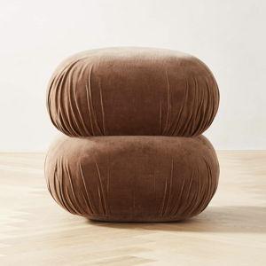 CB2 Ruched Dark Beige Velvet Pouf