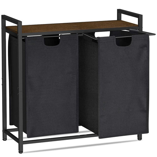 Caliee Laundry Hamper, Dirty Clothes Hamper with Lid and Shelf, Laundry Basket with 2 Removable Bags, Tall Laundry Sorter Suitable for Laundry Room Storage, Bedroom