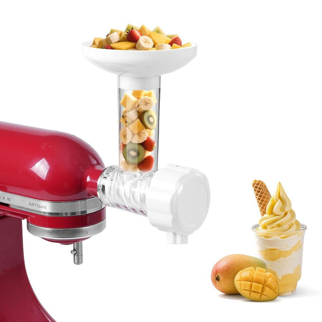 Fruit Ice Cream Maker Compatible with KitchenAid Stand Mixer For Healthy Dairy-Free Fruit Ice Cream, Desserts And Soft Ice Cream Yoghurts, Ice Cream Maker - Dishwasher Safe