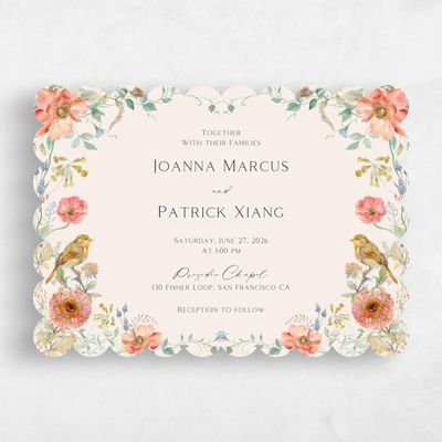 Beige Scalloped Wedding Invitation - Aurelia Landscape