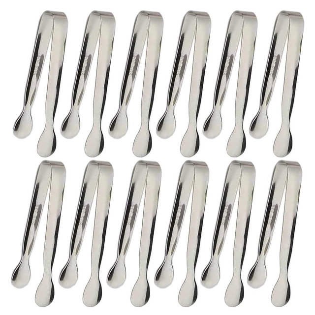 12PCS Ice Tongs Mini Sugar Tongs 4.25Inch Stainless Steel Small Serving Tong, Small Kitchen Tong for Appetizers,Tea Party, Coffee Bar, Desserts (Silver-12pcs)