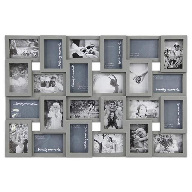 Hello Laura - Photo Frame Picture Frame - 24 Sockets Gray Finish Frame Collage Collection Wall Hanging Picture Photo Display Frame 4 x 6 Large Multi Decor Home Family Friend (24 Sockets)