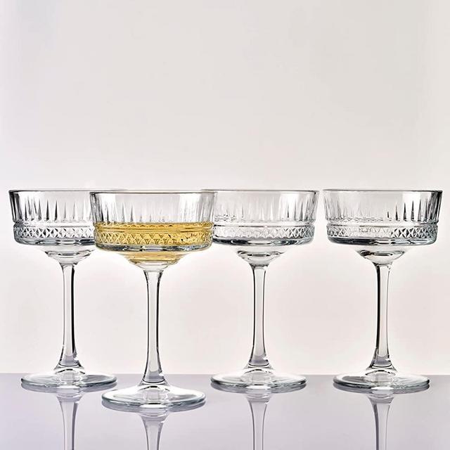 Pasabahce Vintage Coupe Glasses Set Of 4 - Exclusive Champagne, Cocktail, Martini, Wine Glasses - Long Stem Glassware - 8.8 oz - Perfect for Parties, Gifts, Housewarming, Weddings,Aniversary