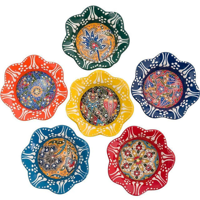 BCS Ceramic Pinch Bowls Set of 6, Small Bowls for Dipping - Cooking Prep & Charcuterie Board Bowls, Soy Sauce Dish, Multicolor Handmade Decorative Serving Dishes (3.2'' - 3 oz)
