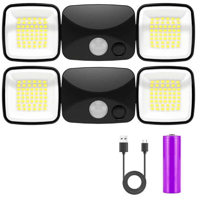 Allotall Motion Sensor Outdoor Lights, Rechargeable Battery Operated Outdoor Lights, USB Charging, Wireless Lights, No Solar, High Brightness for Garage, Yard & Entryway, Black 2-Pack (Small Size)