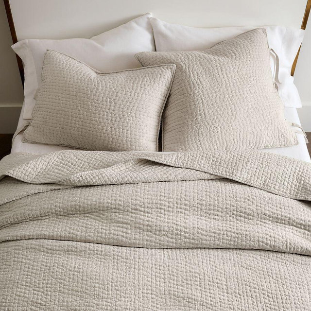 Pick-Stitch Handcrafted Quilt, Warm Gray, Full/Queen