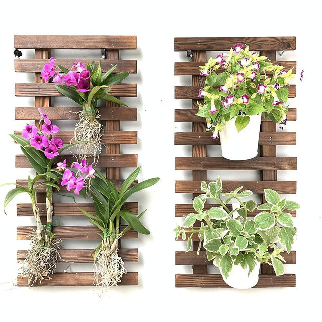 ShopLaLa Wall Planter - 2 Pack Wooden Hanging Planter for Indoor Plants Wall Mount Plant Stand Ladder Outdoor Vertical Garden Unique Live Orchid Planter Holder Display Large Wall Decor 23.6" (60cm)