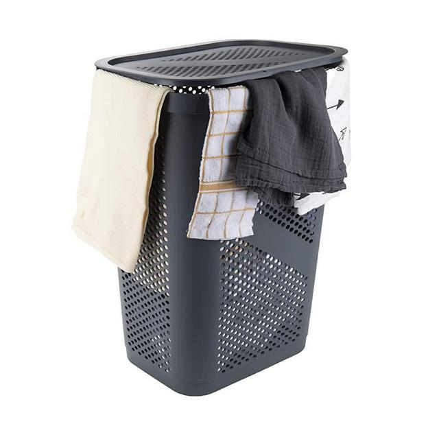 Mind Reader Perforated Plastic Laundry Basket 60 Liter/16 Gallon, Lightweight Hamper, Grey