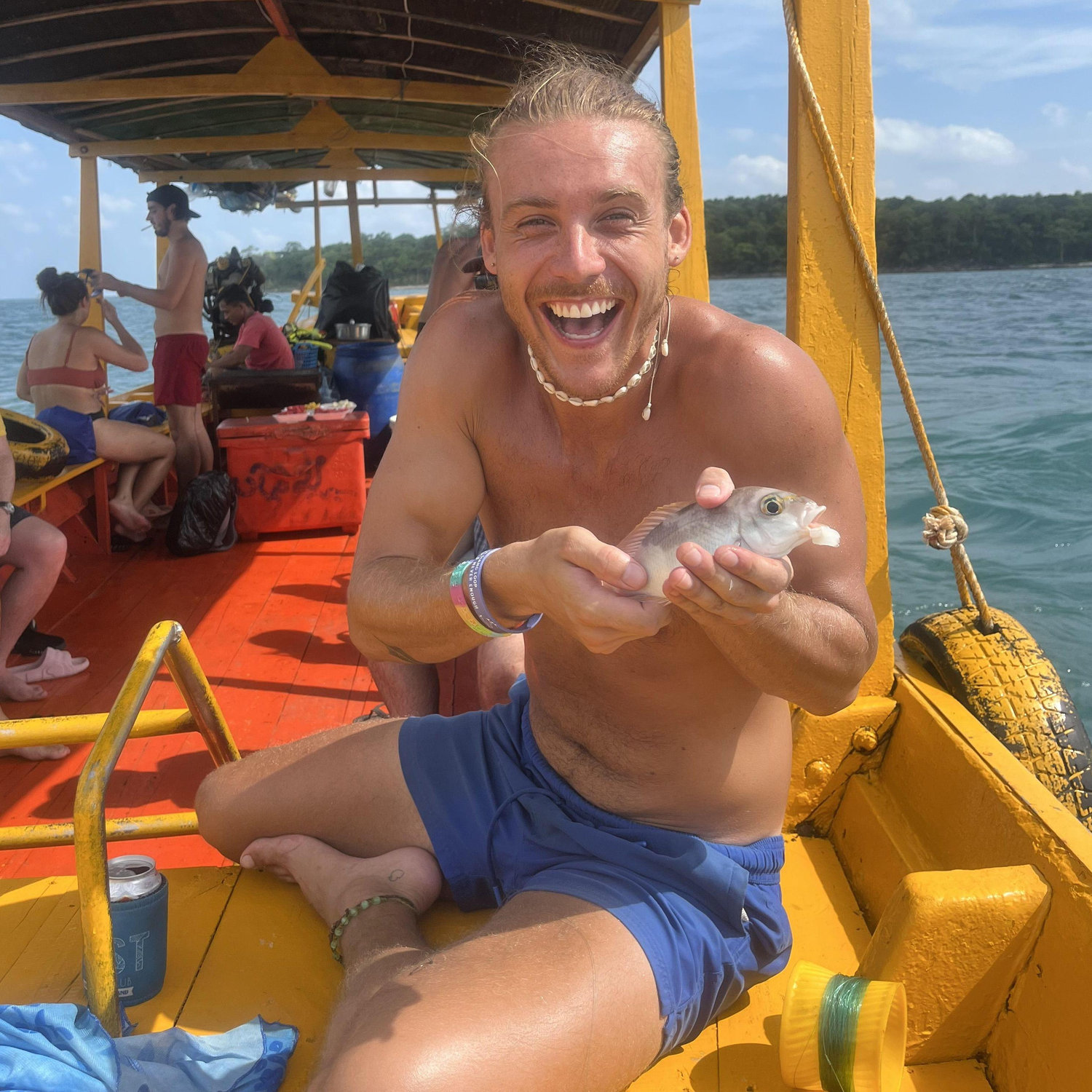 Fishing on an all day at sea boat trip.