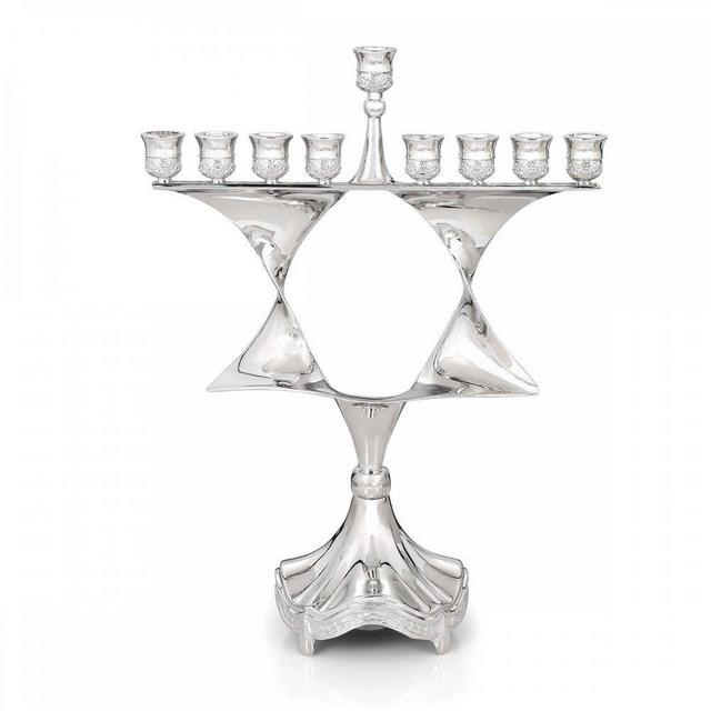 Ruffled Star of David Nickel Hanukkah Menorah