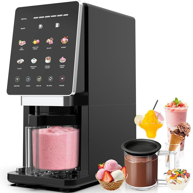 Ice Cream Maker & 10-in-1 Frozen Treat Maker, 20 oz (3 Pints), Mix-In + Re-Spin for Creamy Texture, Gelato, Sorbet, Slushie, Frozen Yogurt & Smoothie Bowls Machine for Homemade, Recipe Guide
