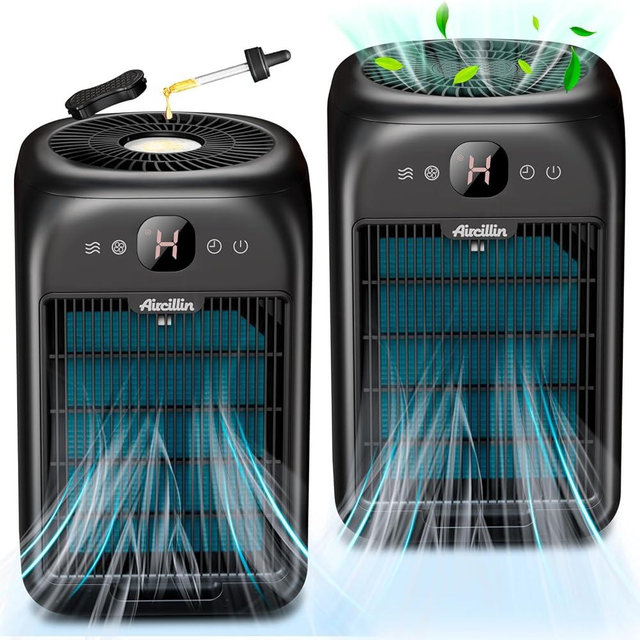 Aircillin 2-Pack Air Purifiers for Home Large Room Up to 908 Sq Ft Each One, HEPA Air Purifiers for Bedroom with Aromatherapy, HEPA Filter for Smoke, Pet Dander, 99.9% of 0.1 Microns Particles Black