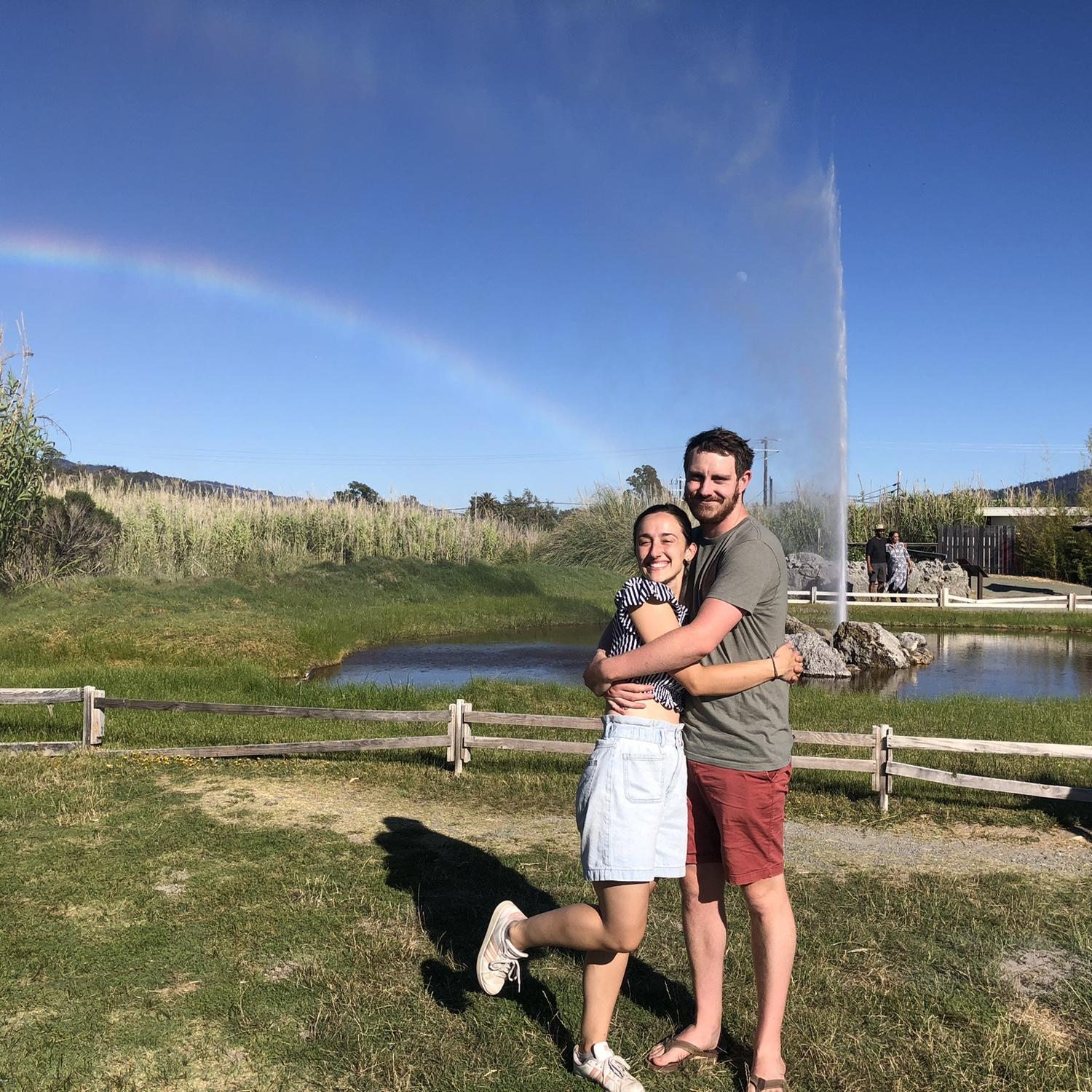 July 2022, lucky to see a rainbow along with one of the three faithful geysers in the world, in Calistoga CA!