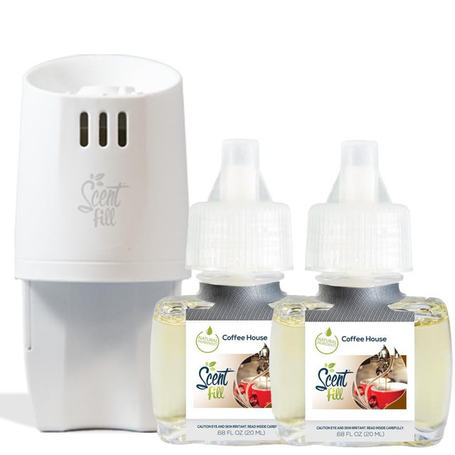 Scent Fill Coffee House Plug in Air Freshener, Scented Oil Refills, 2 Refills + Diffuser