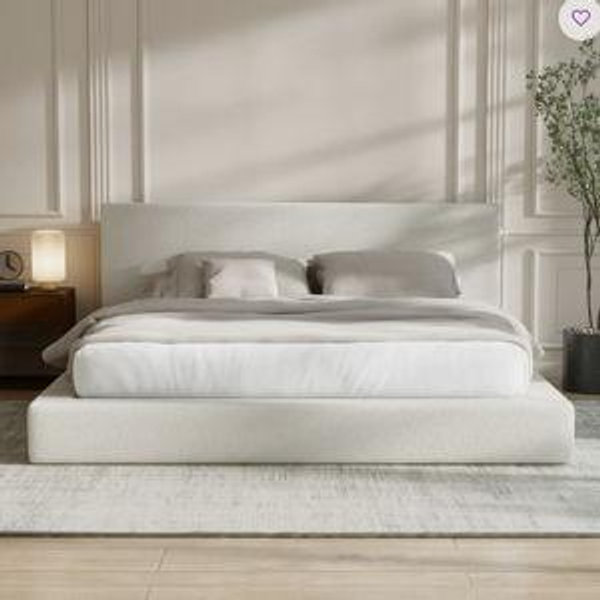 Chenille Cloud Foam Upholstered Platform Bed Frame, 5 Inch Foam Cushioned, No Box Spring, Easy Assembly - Cream Boucle, California King