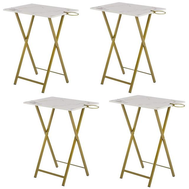 VECELO Folding TV Tray for Eating Set of 4, Portable Dinner/Snack Table with Cup Holder for Couch, Living Room and Small Space, Gold