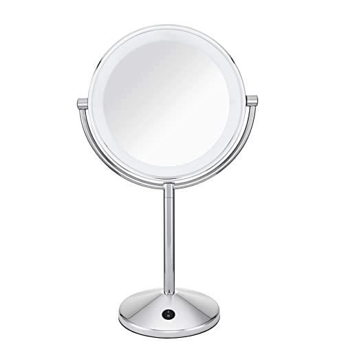 Conair Reflections Double-Sided LED Lighted Vanity Makeup Mirror, 1x/10x magnification, Polished Chrome