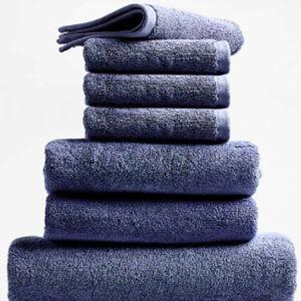 Organic Turkish Cotton Evening Blue Bath Towels, Set of 8