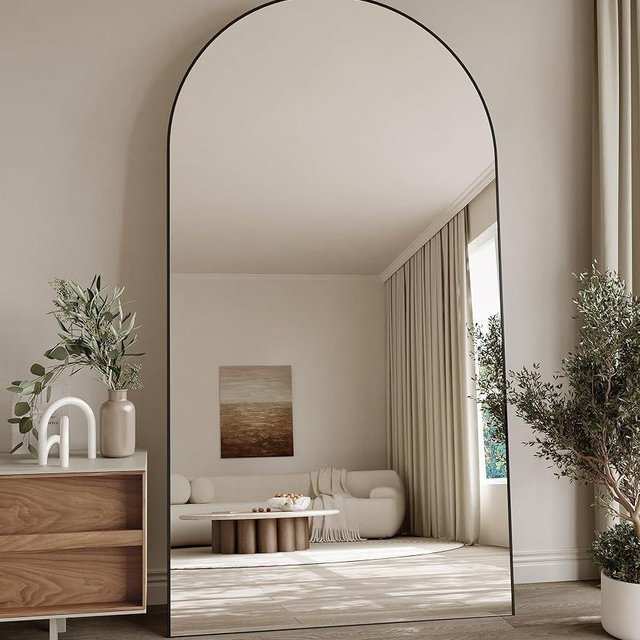 Koonmi 38"x77" Arched Full Length Mirror, Black Large Floor Mirror with Aluminum Alloy Frame, Standing Hanging or Leaning Wall-Mounted Full Body Mirror for Living Room and Bedroom