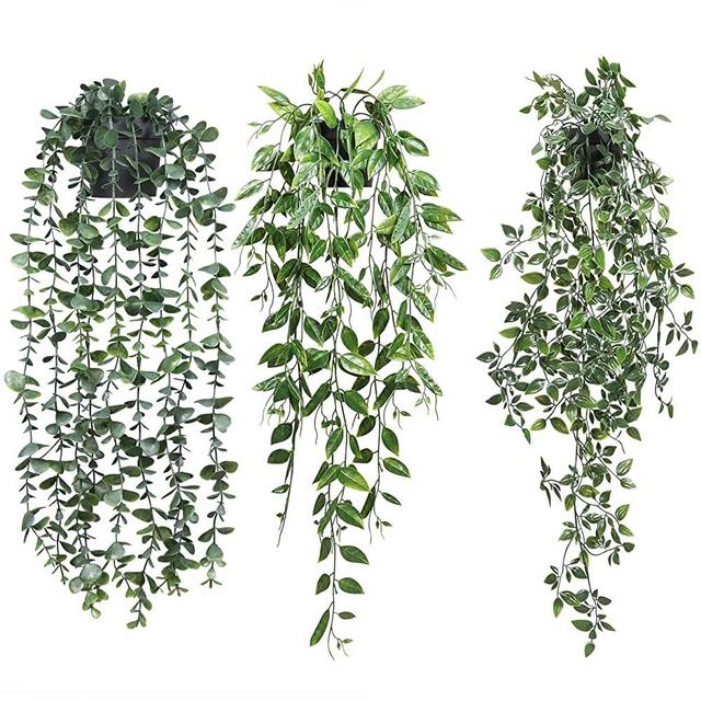 Artificial Hanging Plants 3 Pack Fake Potted Plants for Wall Home Room Office Indoor Decor